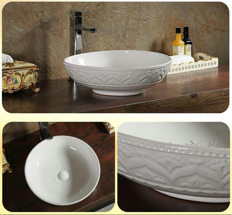 Baroque Style Artistic Round Ceramic Countertop Basin