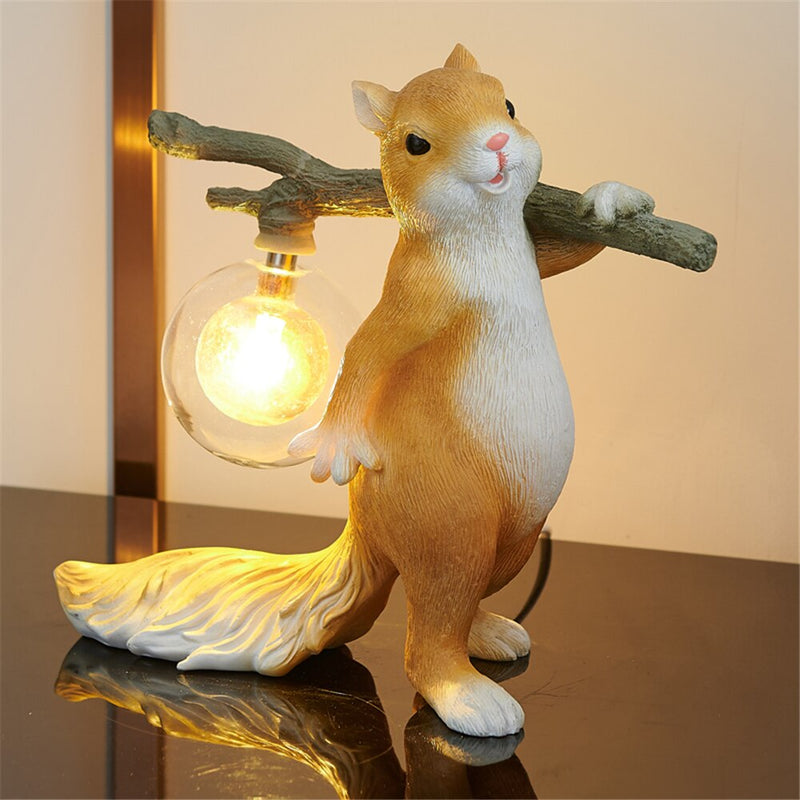 Happy Squirrel Branch Table Lamp