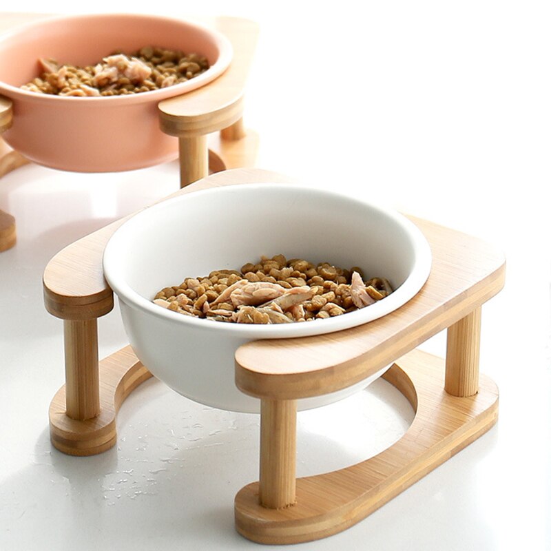 Pet Feeding Bowl With Wood Stand