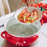 Tomato-shaped Cooking pot with thick enameled flower