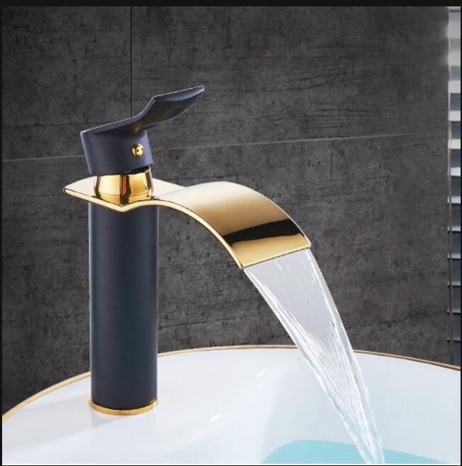 Basin Gold & White Waterfall Faucet Brass