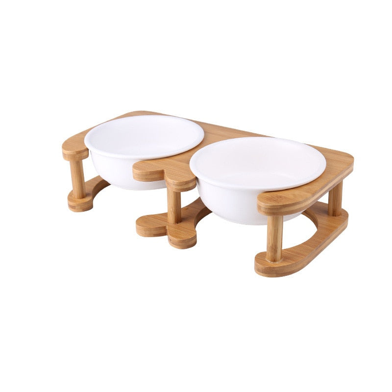 Pet Feeding Bowl With Wood Stand