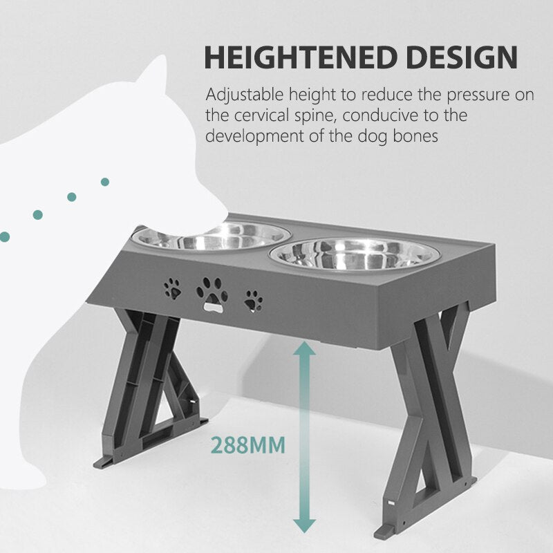 Double Feeding Bowl For Dogs With Stand Height Adjustable