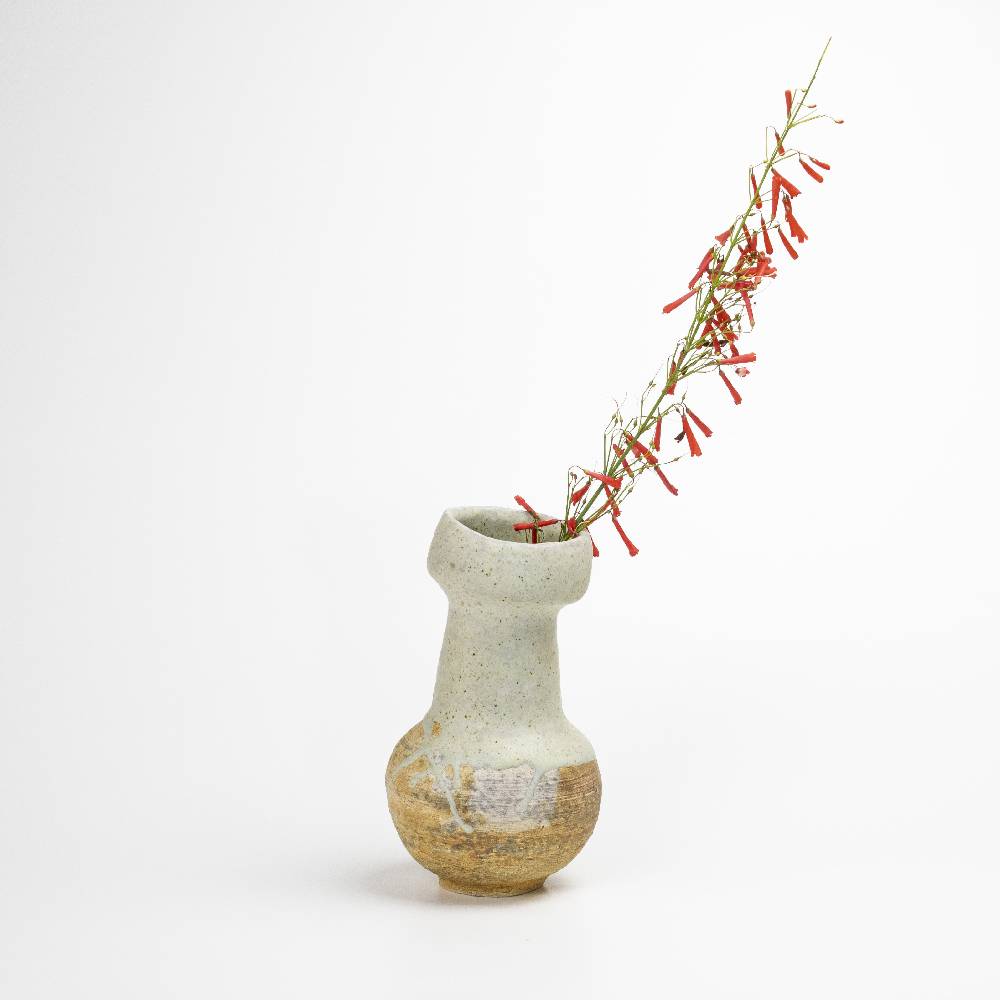 Japanese White Beige Shino Classic Ash Vase