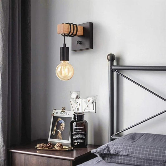 Retro Iron Wood Sconce Wall Lamp