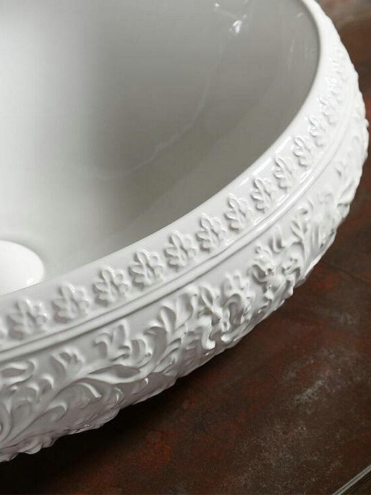 Baroque Style Artistic Round Ceramic Countertop Basin