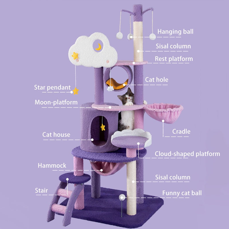 Cat Tree With Clouds And Moon