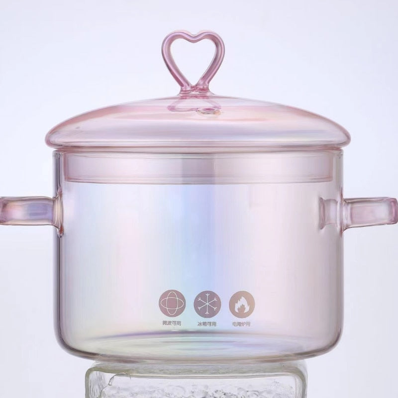 Pink Borosilicate Glass Cooking Pot