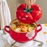 Tomato-shaped Cooking pot with thick enameled flower