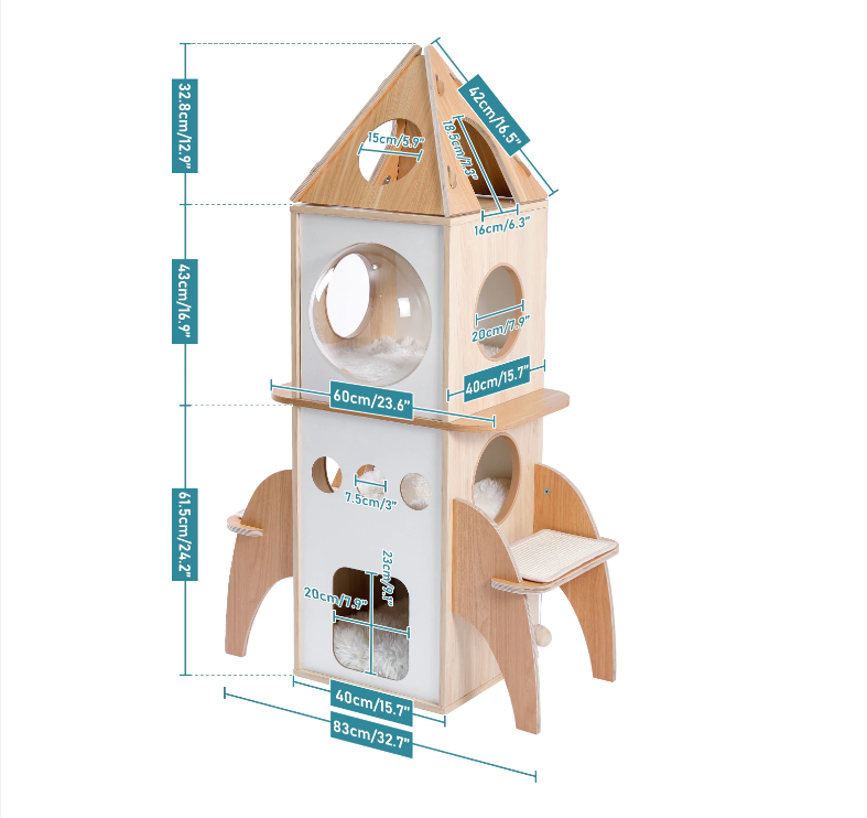 Wooden Rocket Cat House