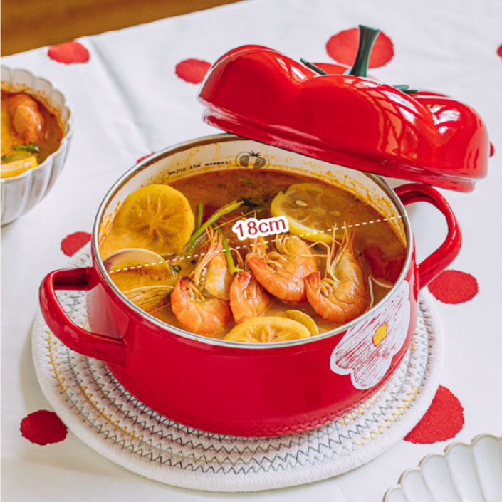 Tomato-shaped Cooking pot with thick enameled flower