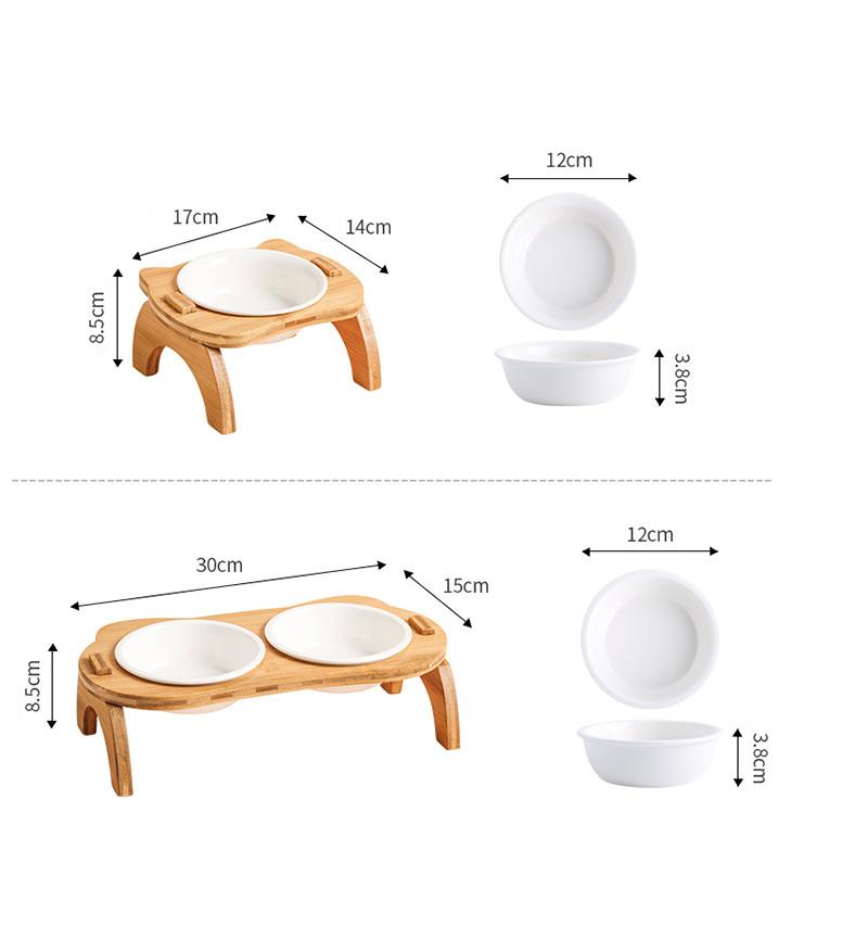 Ceramic Pet Feeder With Wooden Base