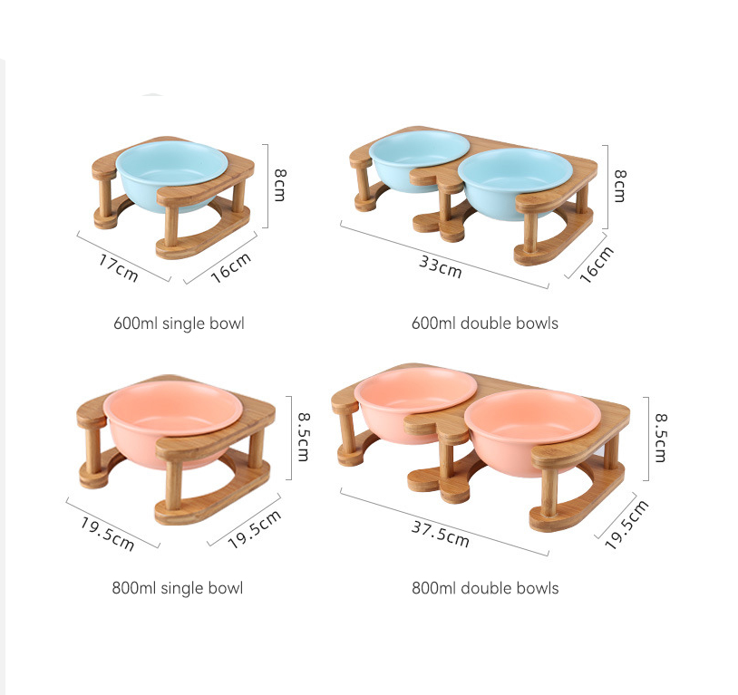 Pet Feeding Bowl With Wood Stand