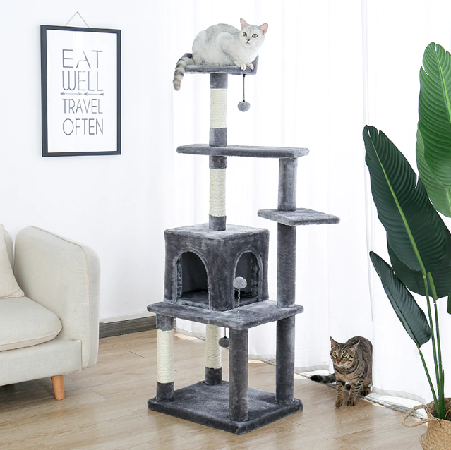 Cute And Soft Cat Tree With A Scratching Post And Balls