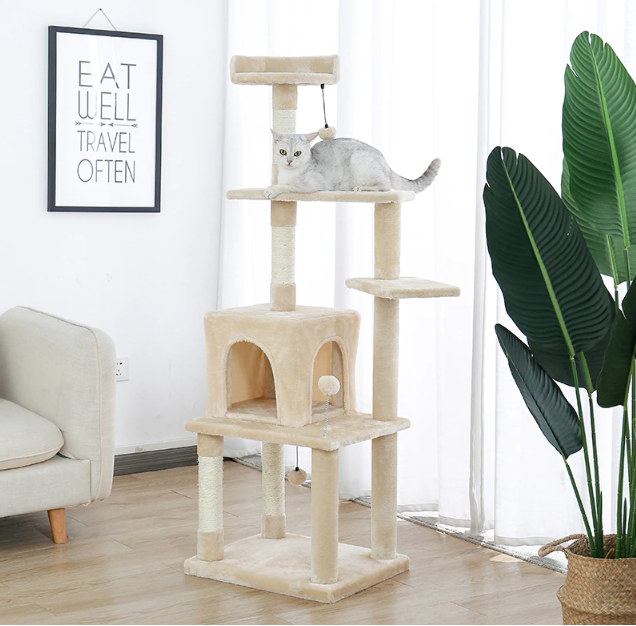 Cute And Soft Cat Tree With A Scratching Post And Balls