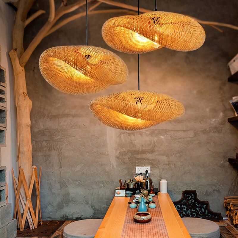 Woven Bamboo Rattan Wicker Chandelier Lamp