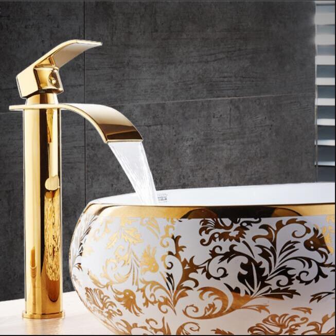 Basin Gold & White Waterfall Faucet Brass