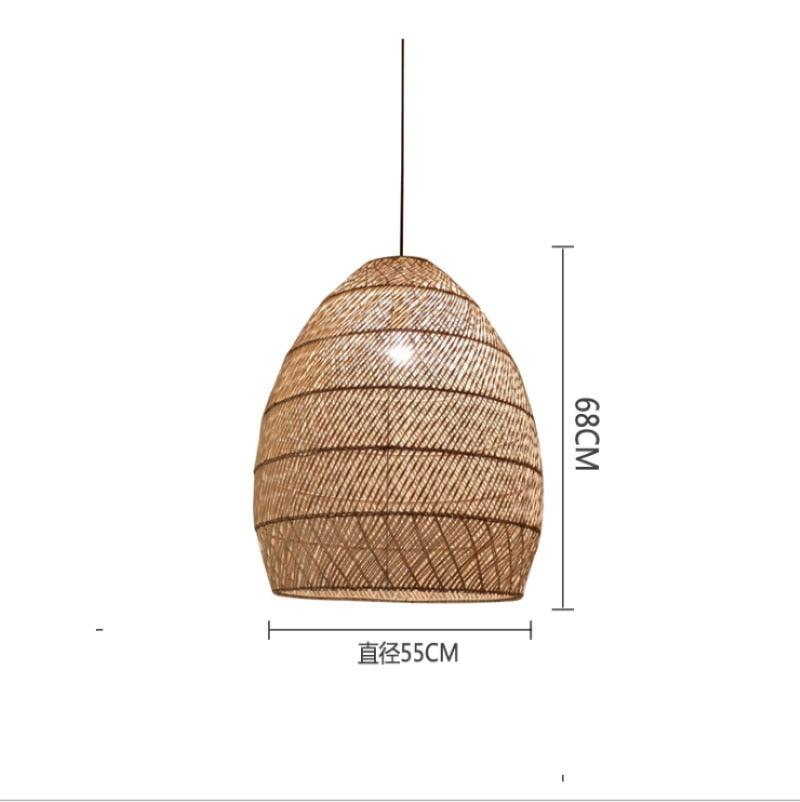 Natural Rattan Asian Style Wicker Hanging Lamp
