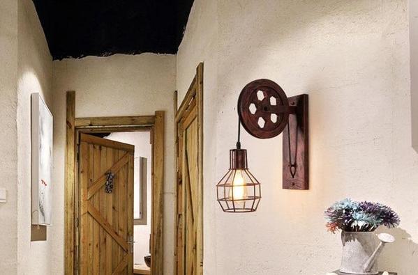 Industrial Vintage Pulley Wall Mounted Lamp