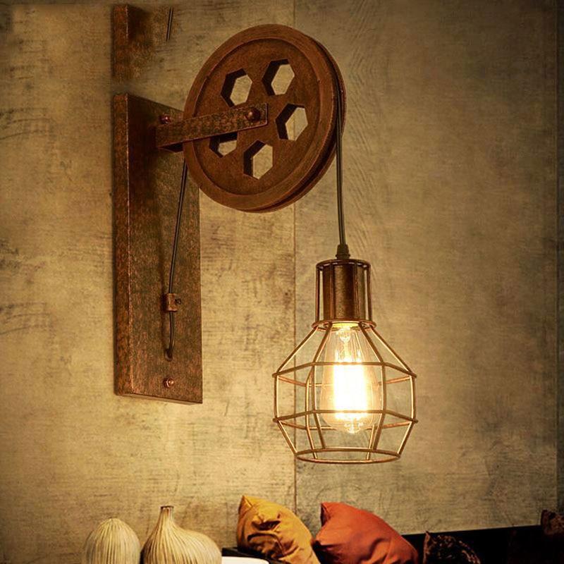 Industrial Vintage Pulley Wall Mounted Lamp