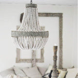 Vintage Wooden Beaded Round Chandelier