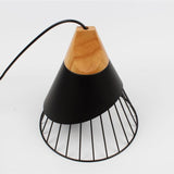 Wooden Base Iron Cage Hanging Nordic Lamp