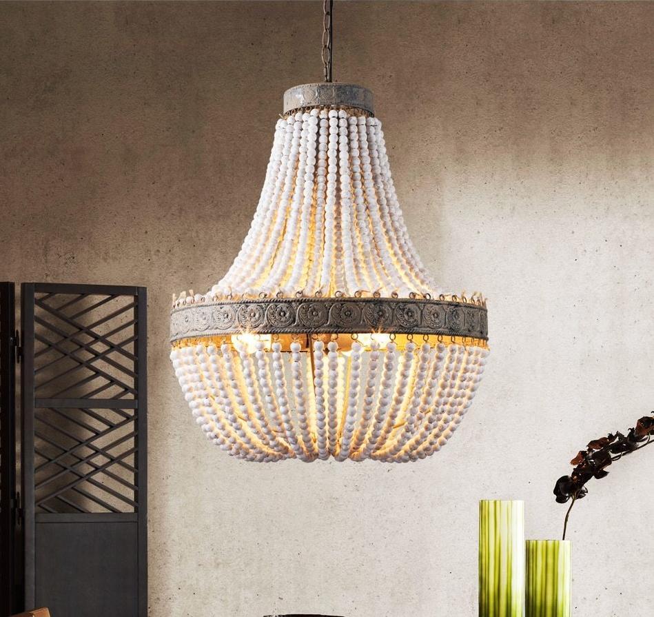 Vintage Wooden Beaded Round Chandelier