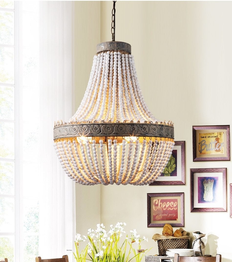 Vintage Wooden Beaded Round Chandelier