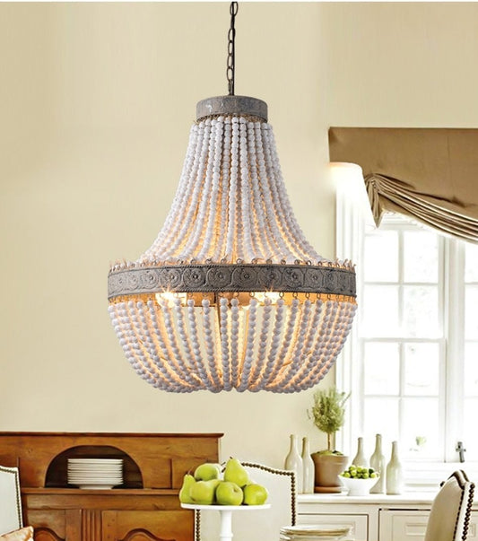 Vintage Wooden Beaded Round Chandelier