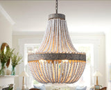 Vintage Wooden Beaded Round Chandelier